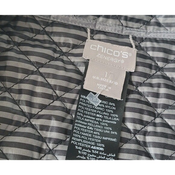 NWT Chicos Zenergy Reversible Striped Quilted Puffer Vest Womens Size 1 M Gray - Picture 7 of 16